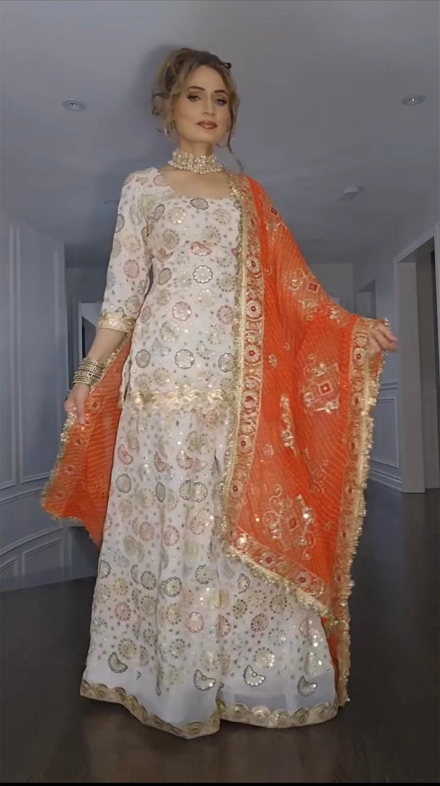 White Special Presenting New Designer LongTop Sharara Plazzo Dupatta Suit Set