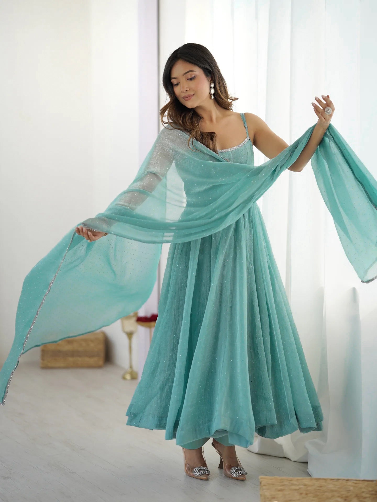 Luminous Aqua Flowing Dress