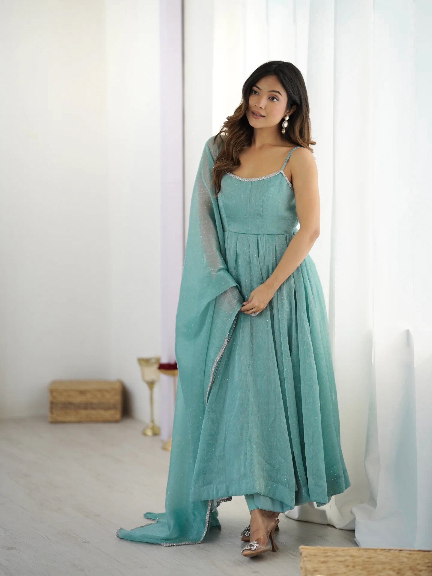 Luminous Aqua Flowing Dress