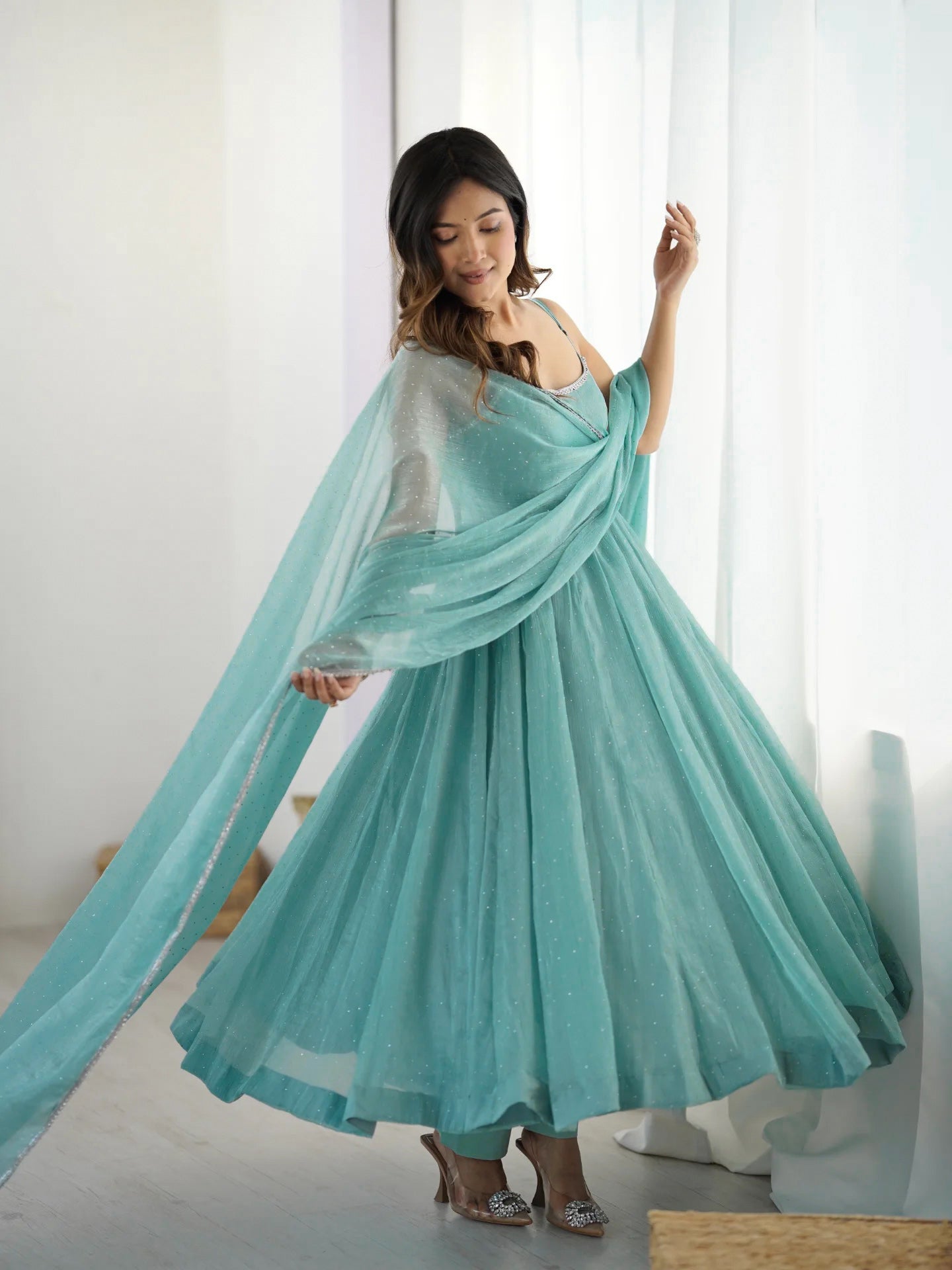 Luminous Aqua Flowing Dress
