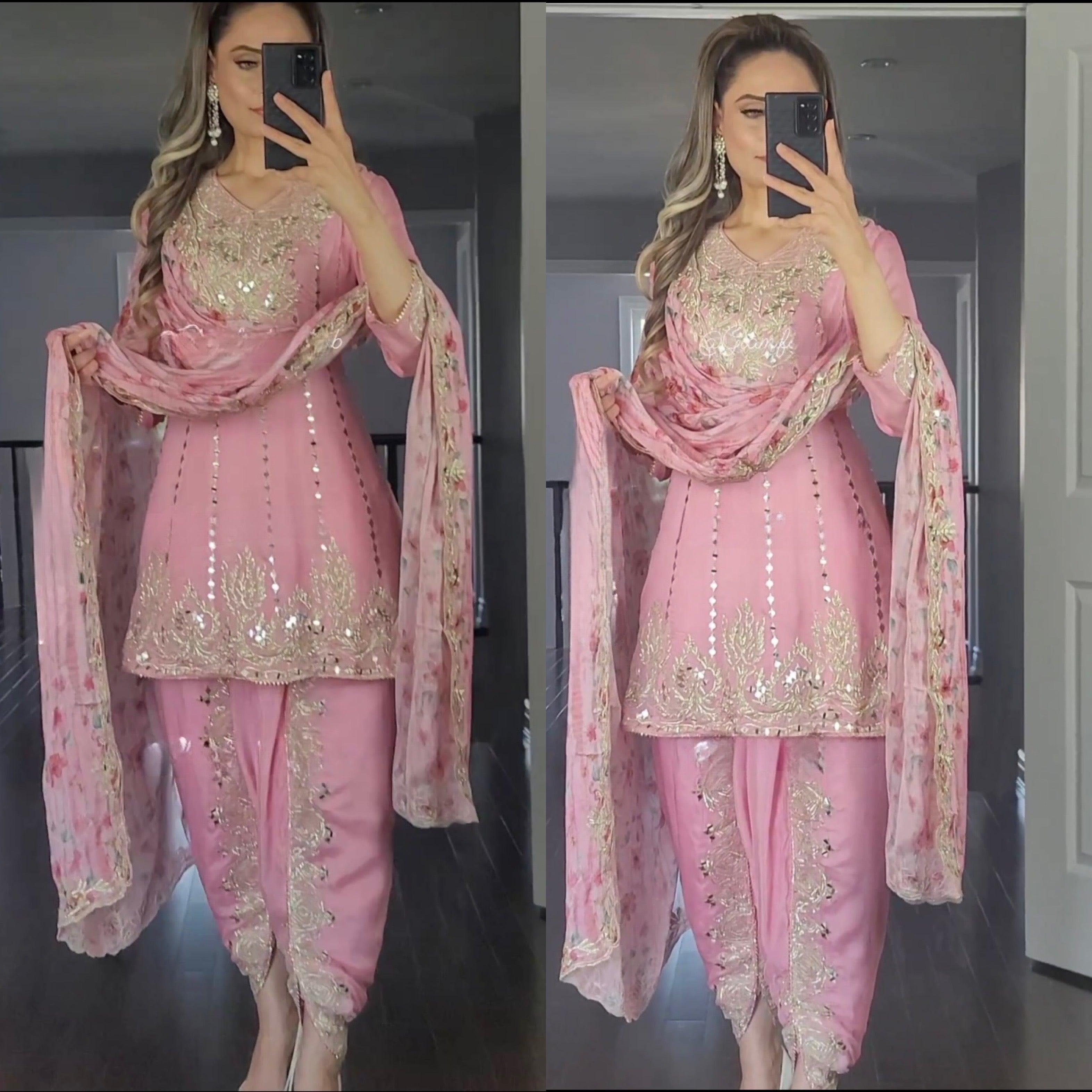 Pink Colour New Designer Party Wear Look Top Dhoti and Digital Print Dupatta Set