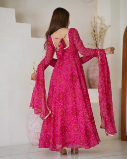 NEW DESIGNER CHIFFON BANDHEJ FULLY FLAIR GOWN