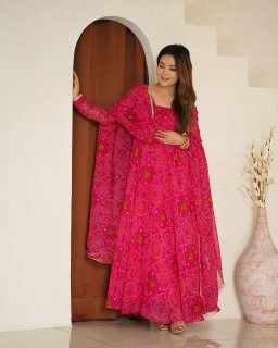 NEW DESIGNER CHIFFON BANDHEJ FULLY FLAIR GOWN