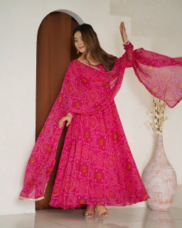 NEW DESIGNER CHIFFON BANDHEJ FULLY FLAIR GOWN