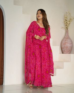 NEW DESIGNER CHIFFON BANDHEJ FULLY FLAIR GOWN