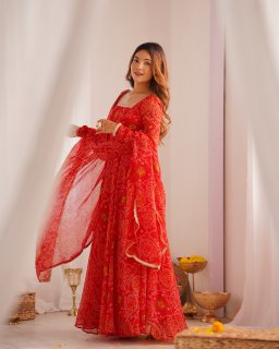 NEW DESIGNER CHIFFON BANDHEJ FULLY FLAIR GOWN