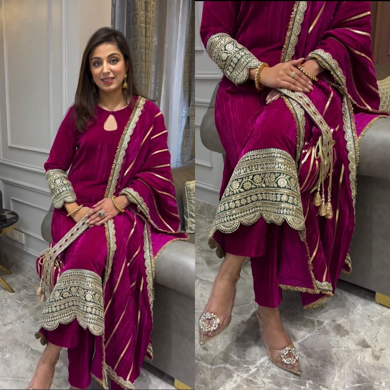 "Elegant Rani-pink  Suits: Perfect for the Winter Chill"