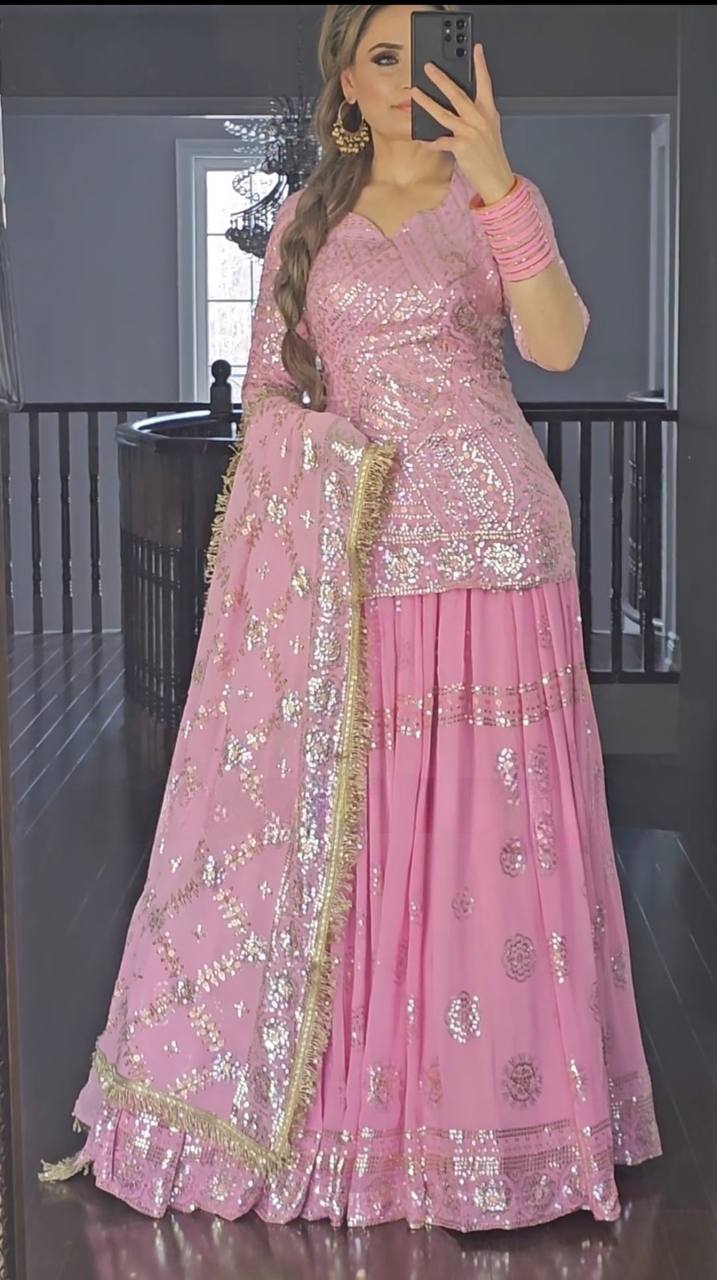 Two Colour New Designer Party Wear Look Top Lehenga and Dupatta With Heavy Embroidery Work Set