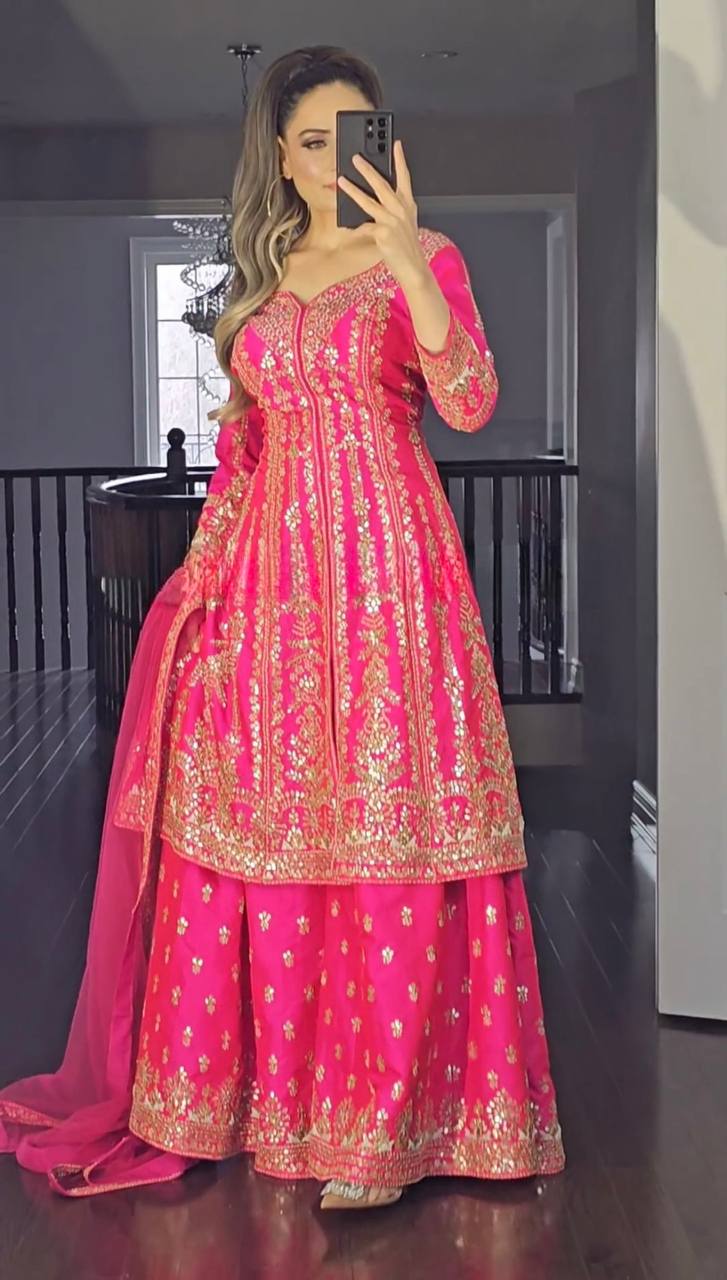 Rani Pink Special Presenting New Designer LongTop Sharara Plazzo Dupatta Suit Set