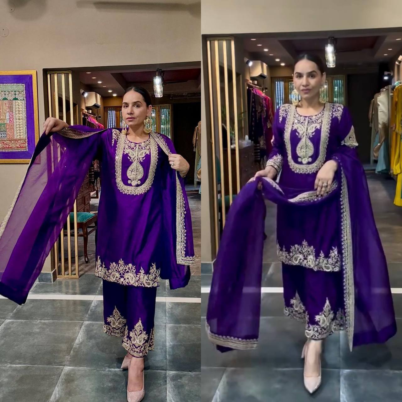 Gitanjali Purple Embroidered Punjabi Suit Set