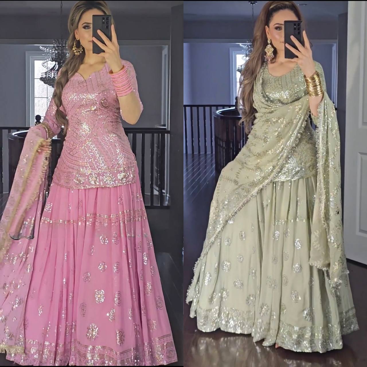 Two Colour New Designer Party Wear Look Top Lehenga and Dupatta With Heavy Embroidery Work Set