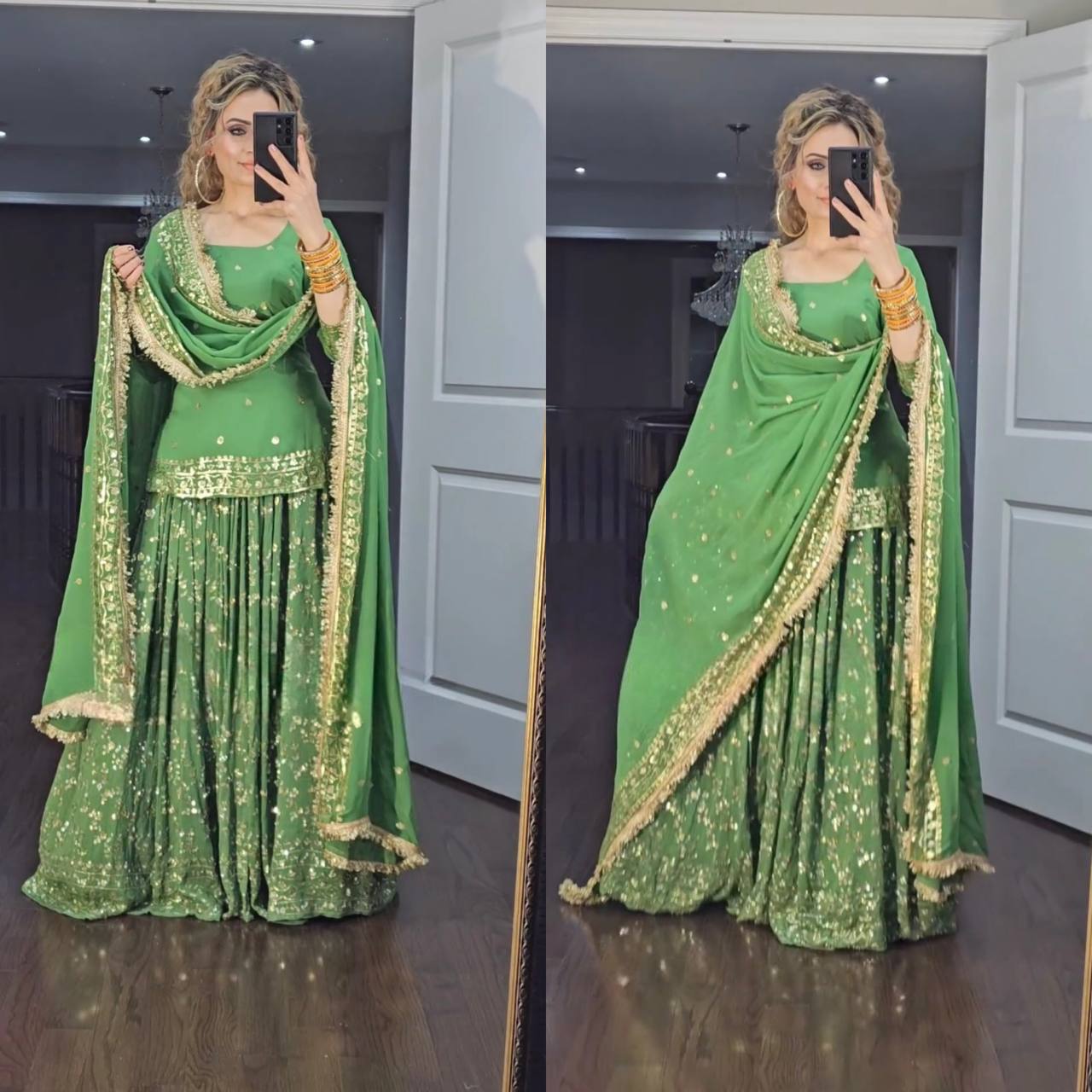 Green Colour Top Lehenga and Dupatta With Heavy Embroidery Work Set