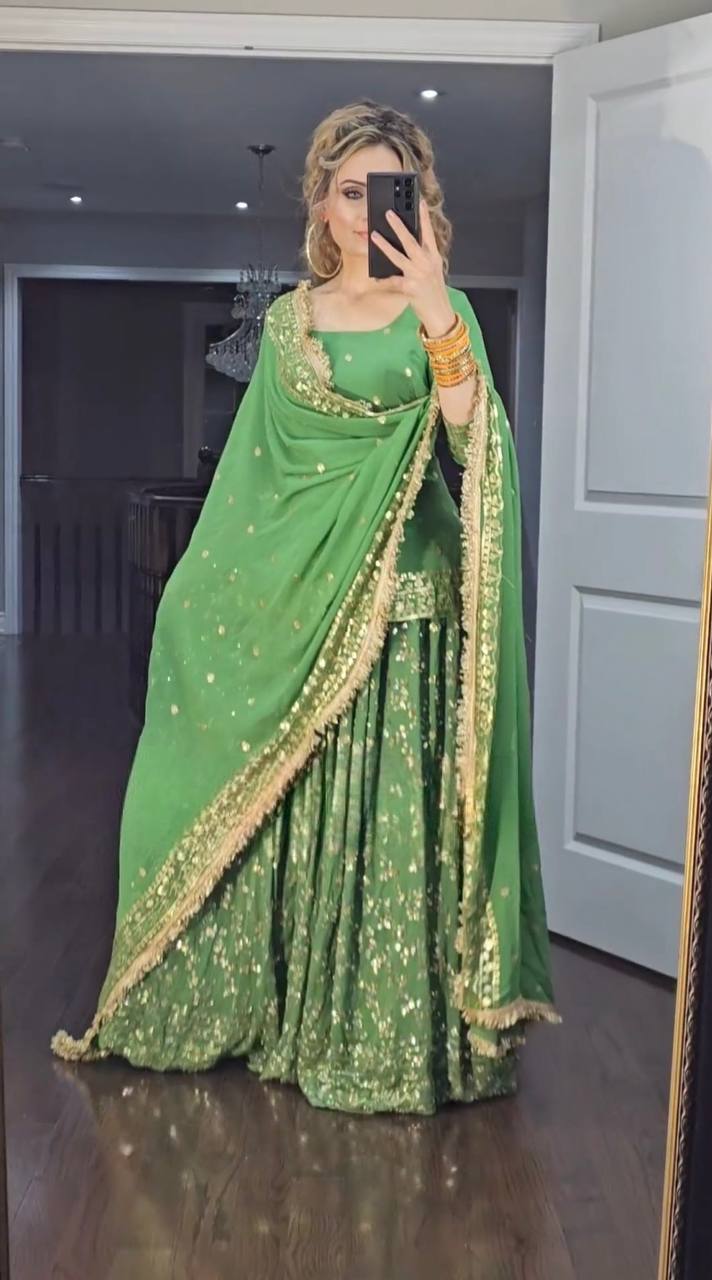 Green Colour Top Lehenga and Dupatta With Heavy Embroidery Work Set