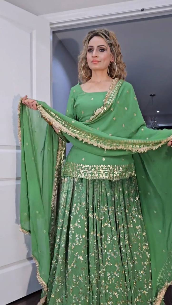 Green Colour Top Lehenga and Dupatta With Heavy Embroidery Work Set