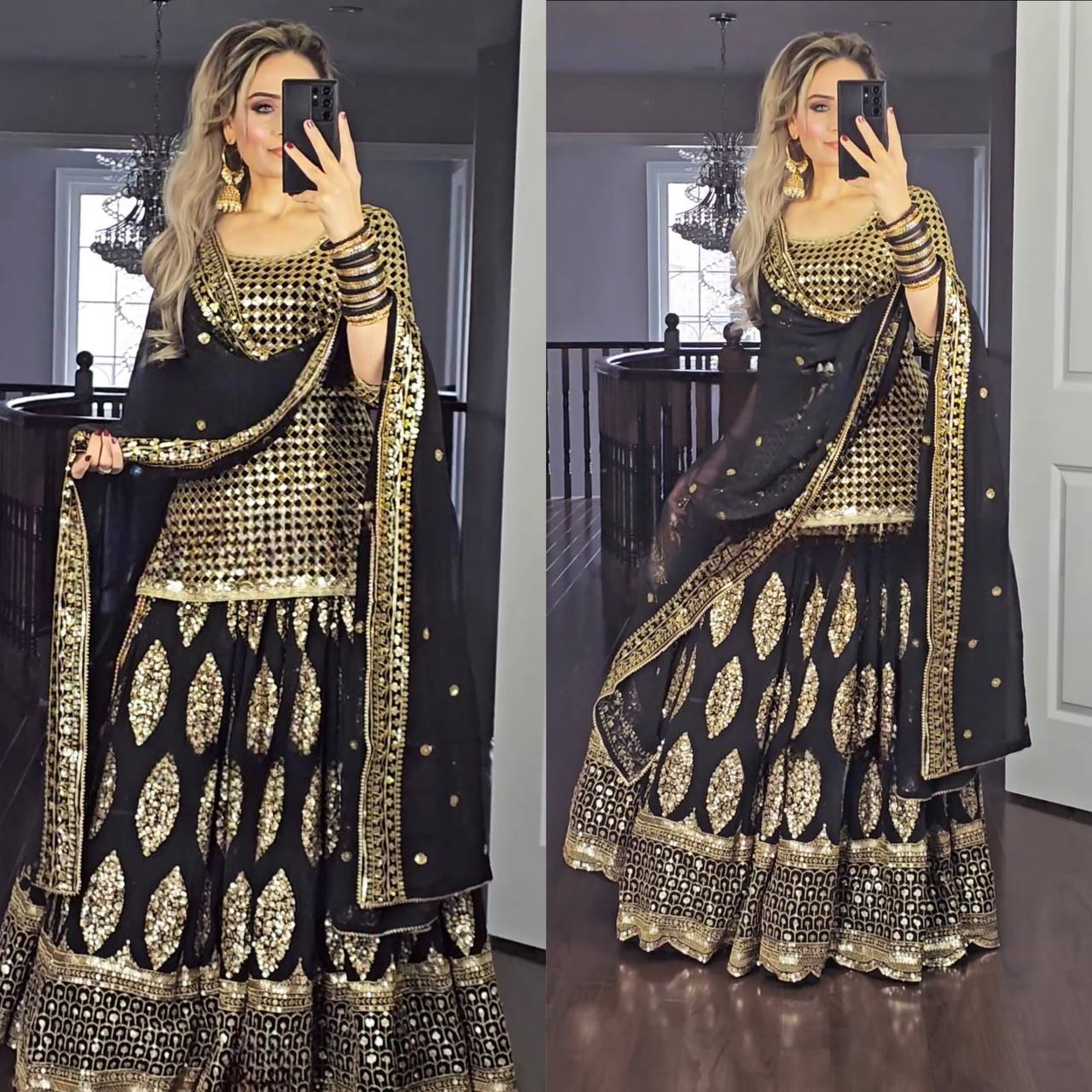 Black Colour Fox Georgette Top Lehenga and Dupatta With Heavy Embroidery Work Set