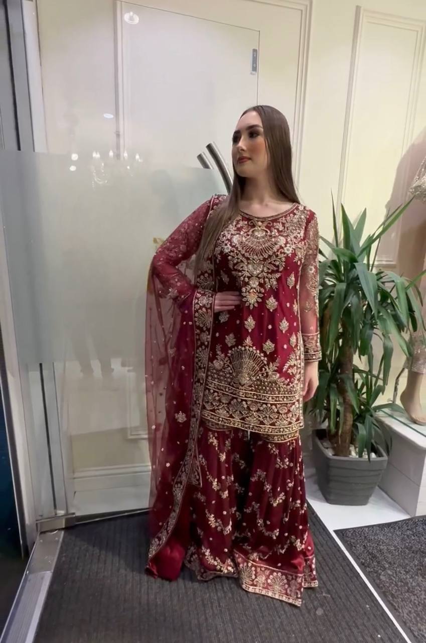 New Designer Party Wear Look Top , Sharara Plazzo and Dupatta