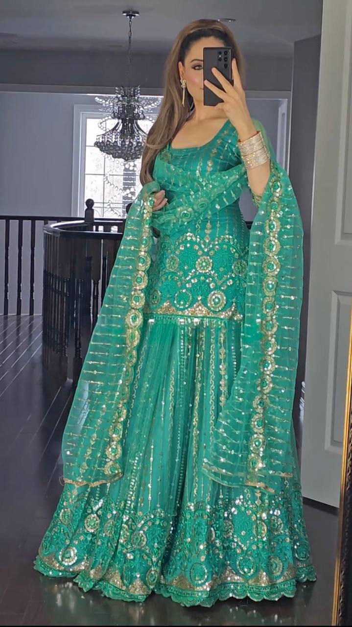 Green Colour Party Wear Look Top Lehenga and Dupatta With Heavy Embroidery Work Set